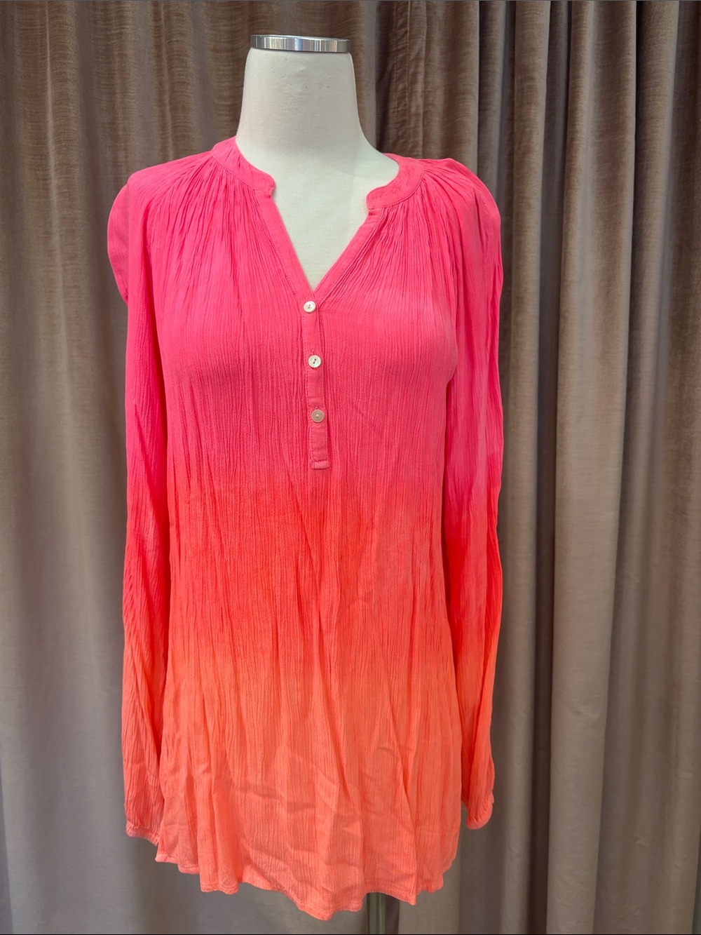 Lily Pulitzer Elsa Top, Pink to Coral Ombre Long Sleeve Pullover Tunic